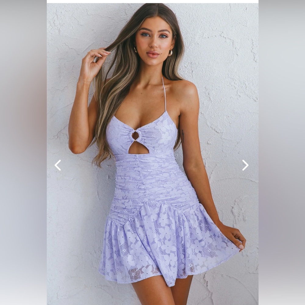 Hello Molly  CUT-OUT BUST RUCHED BODICE LACE MINI DRESS PURPLE size M 6